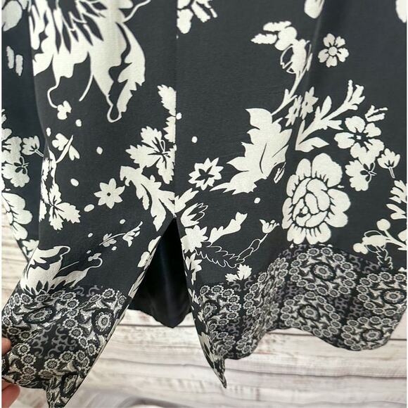 Phoebe Couture Womens Floral Empire Waist Border Trim Silk Dress Black Size 4 - Picture 14 of 14